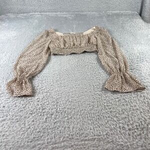 Altard State Leopard Print Smocked Crop Top Long Sleeve Square Neck XS